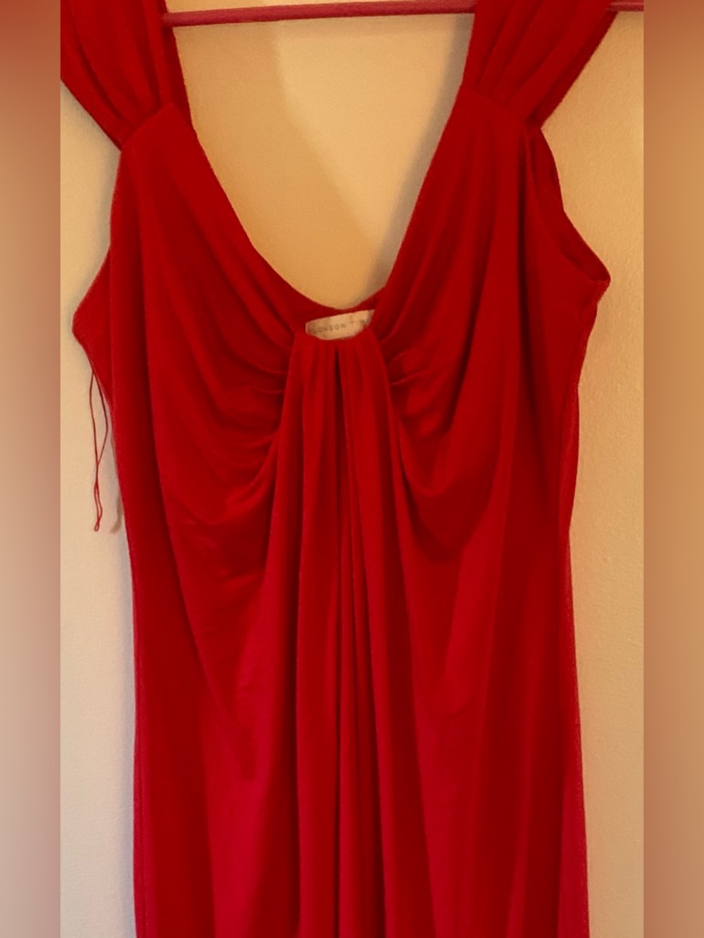 London Times Red Sleeveless Evening Dress with Draped Front